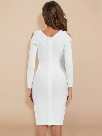 White V-neck Cold Shoulder Dress - Image 3