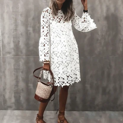 Hollow Lace Flare Sleeve Dress - Image 2