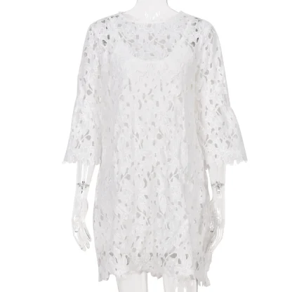 Hollow Lace Flare Sleeve Dress - Image 5