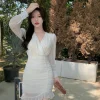 Elegant Ruffles Folds White Dress - Image 5