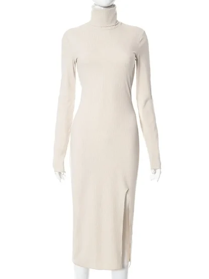 Knitted Turtleneck Long Sleeve Dress - Image 4