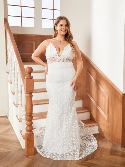 Floral Lace Long Wedding Dress - Image 2