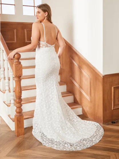 Floral Lace Long Wedding Dress - Image 3