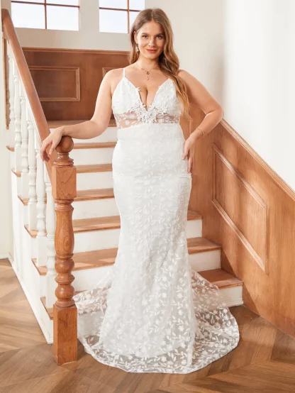 Floral Lace Long Wedding Dress - Image 4