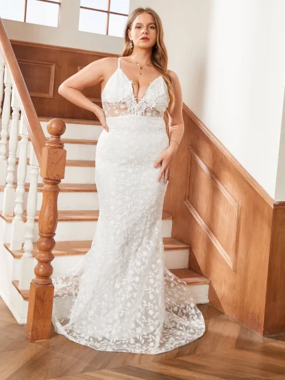Floral Lace Long Wedding Dress