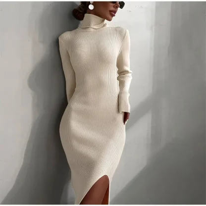Knitted Turtleneck Long Sleeve Dress