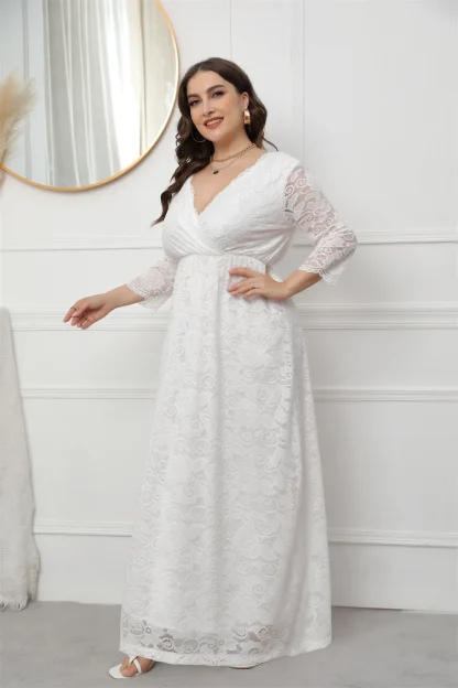 White V-Neck Lace Long Dress - Image 4