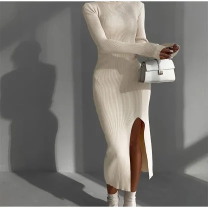 Knitted Turtleneck Long Sleeve Dress - Image 2