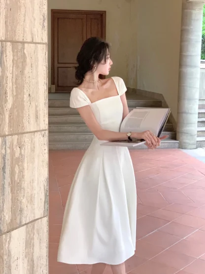 Square Neck A-line White Dress - Image 5