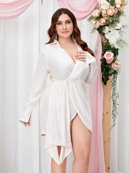 White Irregular Waist Shirt Dress - Image 6