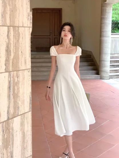 Square Neck A-line White Dress - Image 7