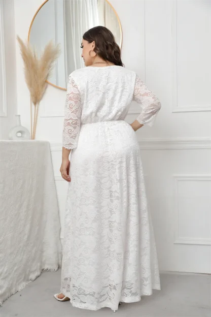 White V-Neck Lace Long Dress - Image 5