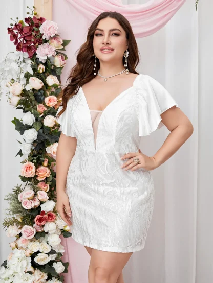 White Ruffle Sleeve V-neck Dress - Image 6