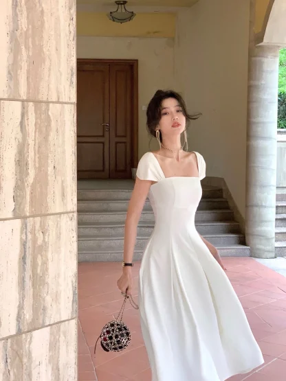 Square Neck A-line White Dress - Image 6