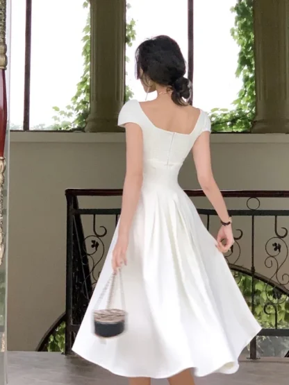 Square Neck A-line White Dress - Image 4
