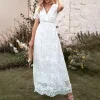White V-neck Lace Maxi Dress - Image 2