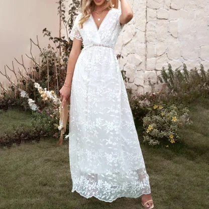 White V-neck Lace Maxi Dress - Image 2