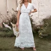 White V-neck Lace Maxi Dress