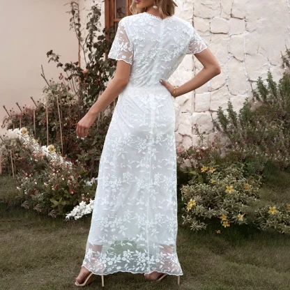 White V-neck Lace Maxi Dress - Image 3
