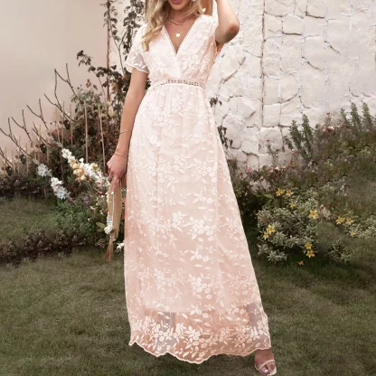 White V-neck Lace Maxi Dress - Image 4