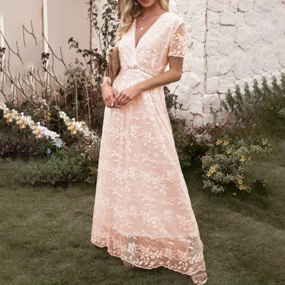 White V-neck Lace Maxi Dress - Image 5