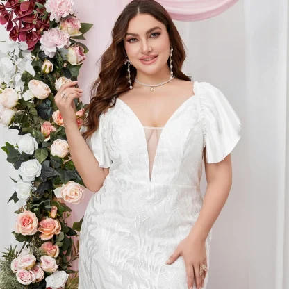 White Ruffle Sleeve V-neck Dress - Image 2