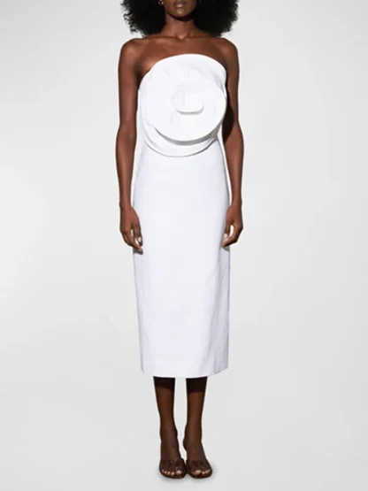 Elegant Big Flower Strapless Dress - Image 2