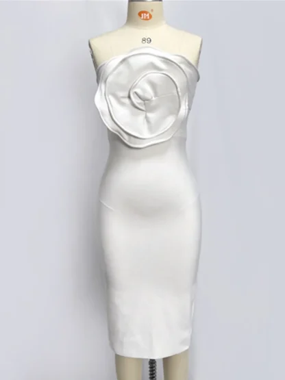Elegant Big Flower Strapless Dress - Image 4