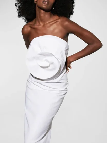 Elegant Big Flower Strapless Dress
