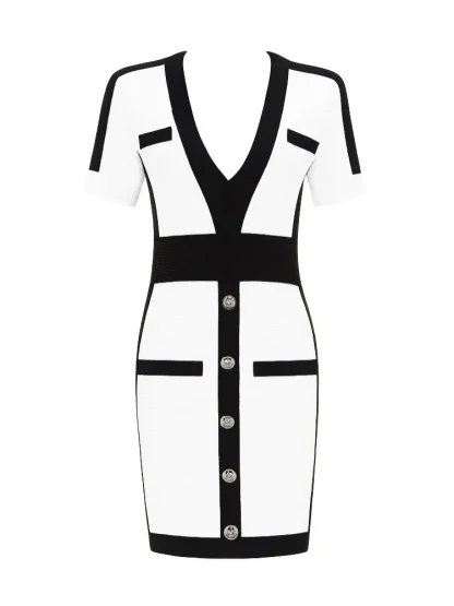 V-neck Bandage Color Block Dress - Image 3