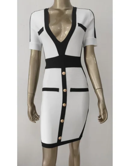V-neck Bandage Color Block Dress - Image 4
