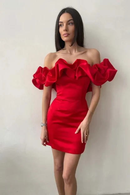 Off-shoulder Ruffled White Dresses - Image 2