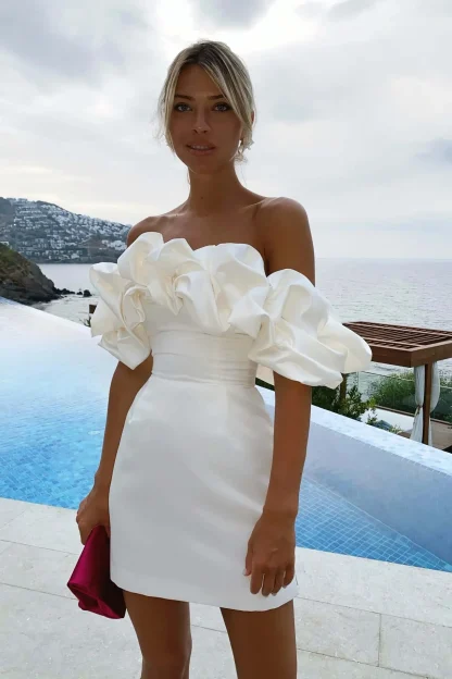 Off-shoulder Ruffled White Dresses