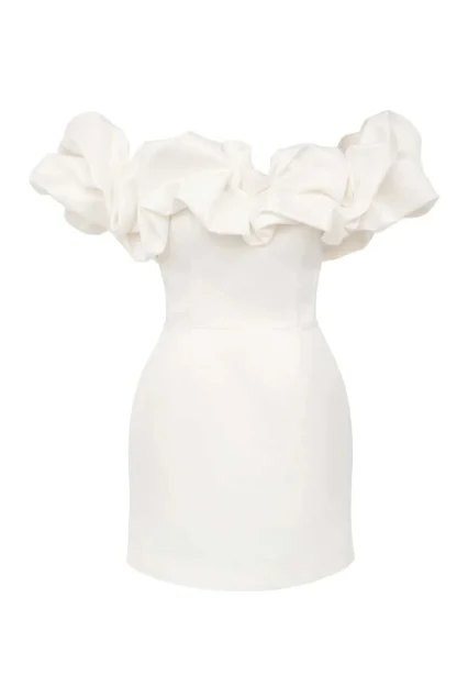 Off-shoulder Ruffled White Dresses - Image 6