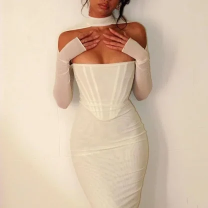 Double Layered Mesh White Dresses