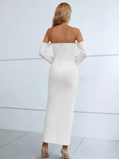 Off-shoulder Front Slit White Dresses - Image 2