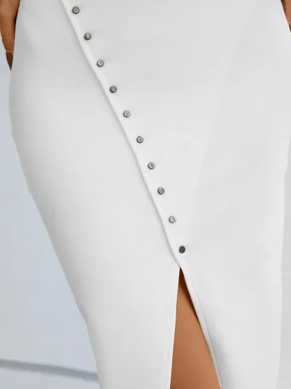 Off-shoulder Front Slit White Dresses - Image 3