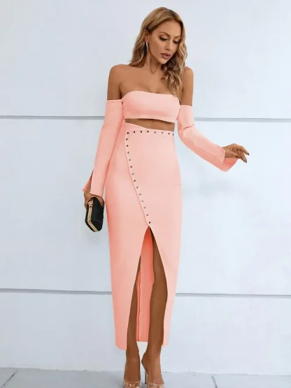 Off-shoulder Front Slit White Dresses - Image 5