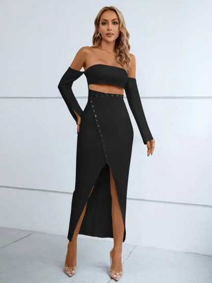 Off-shoulder Front Slit White Dresses - Image 6