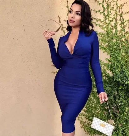 Deep V-neck Long Sleeve Dresses - Image 2