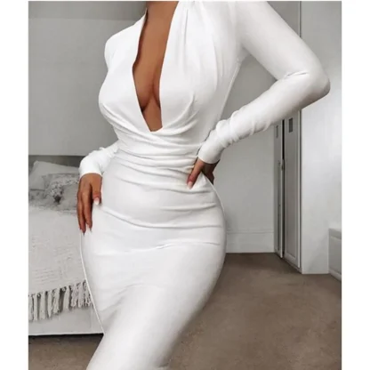 Deep V-neck Long Sleeve Dresses