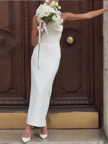 Sexy Bow Strapless White Dress - Image 2
