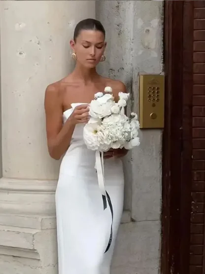 Sexy Bow Strapless White Dress - Image 3