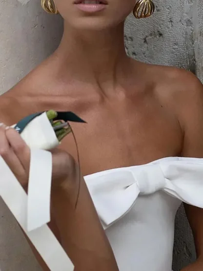 Sexy Bow Strapless White Dress - Image 4
