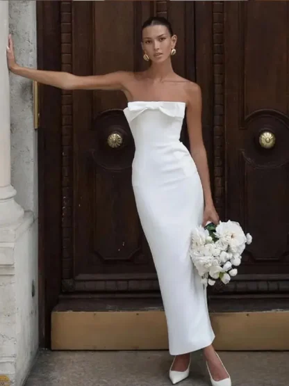 Sexy Bow Strapless White Dress