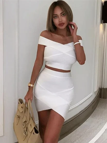 Bandage Off-shoulder Dress Set