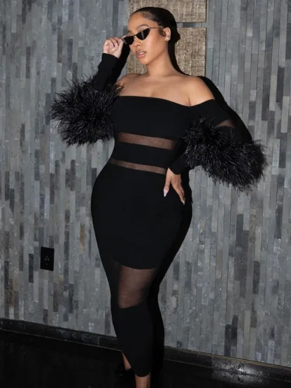Mesh Patchwork Off-shoulder Dress - Image 3