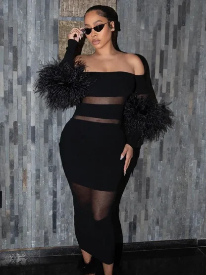 Mesh Patchwork Off-shoulder Dress - Image 4