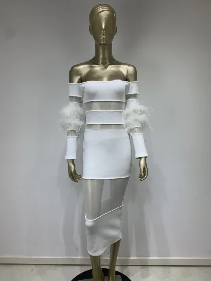 Mesh Patchwork Off-shoulder Dress - Image 5