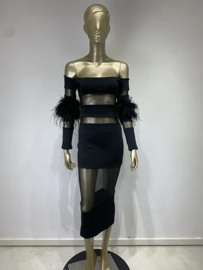 Mesh Patchwork Off-shoulder Dress - Image 6